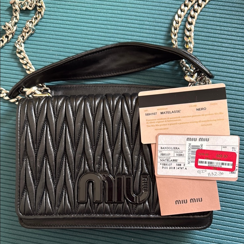 Miu Miu Black Quilted Crossbody with Chain Strap